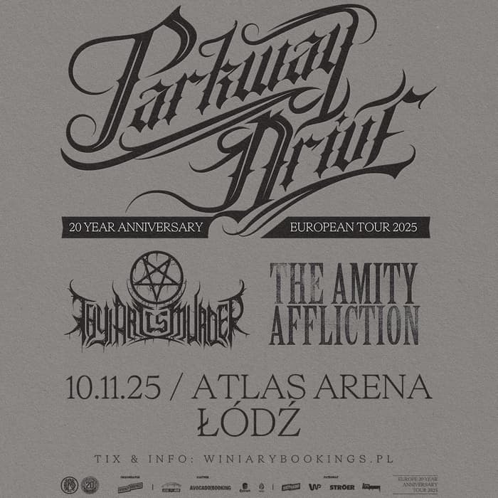 Plakat promujący koncert Parkway Drive w Łodzi